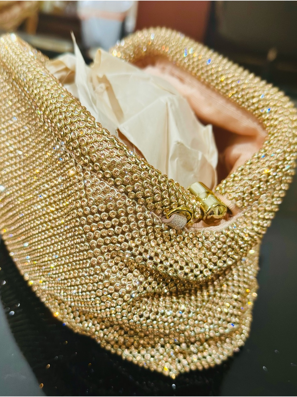Loeffler Randall Gold Crystal Minaudiere Clutch